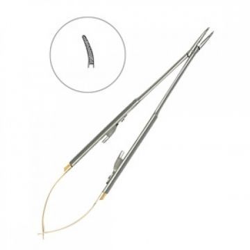 Иглодержатель микрохирургический изогнутый Micro-Nadelhalter TC 18 см 40-46
